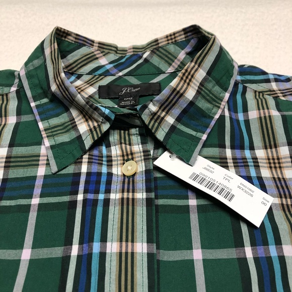 J Crew Shirt XS Womens Button Up Plaid Long Sleeve Blouse Green Casual Cotton - Picture 6 of 15